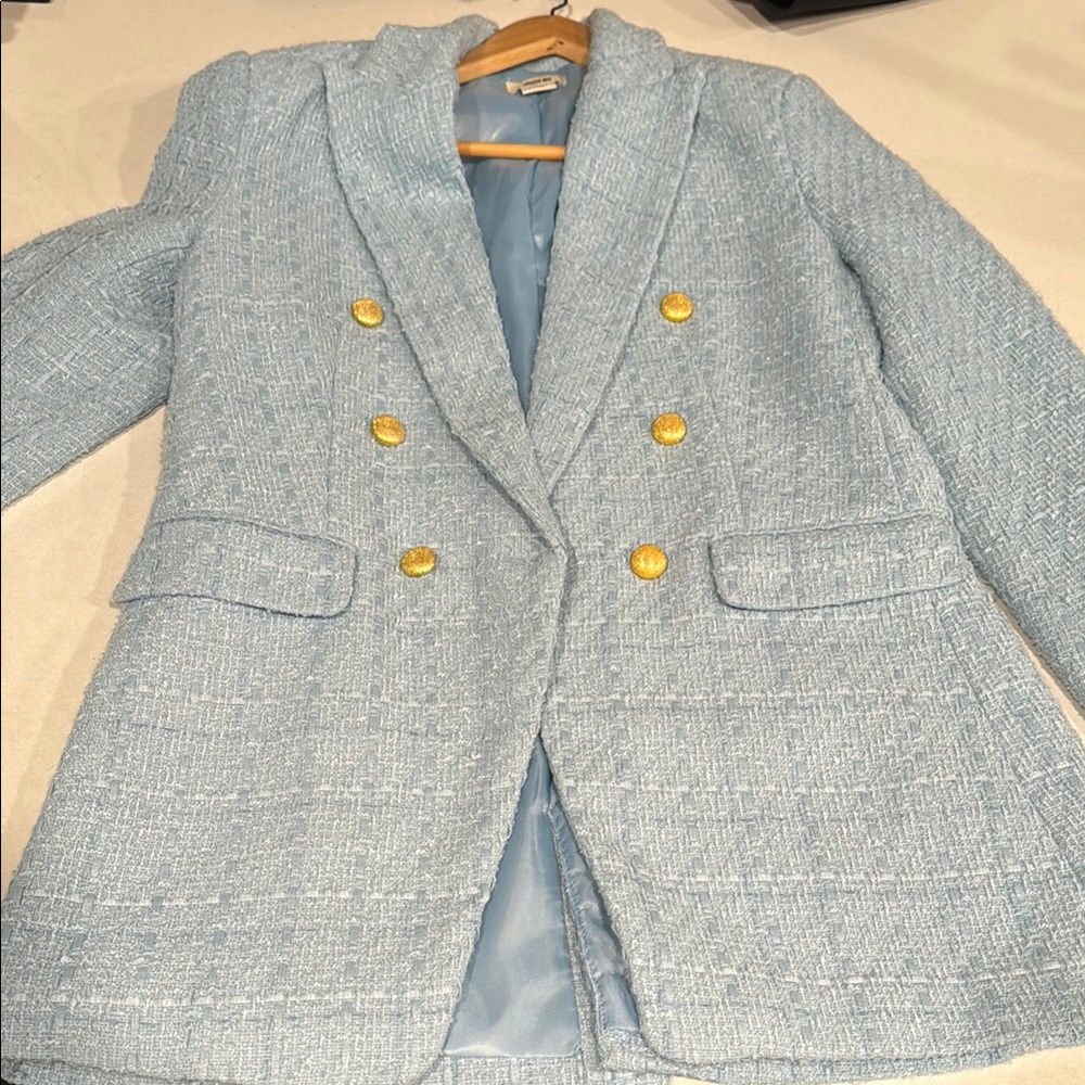 Jason Wu Women's Light Blue Tweed Blazer with Gold Buttons S
